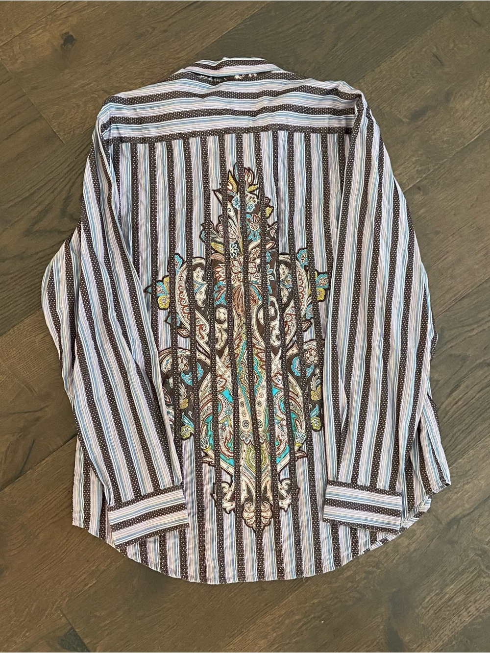 ROBERT GRAHAM Men's Cotton Shirt Striped Embroidered Button Down Shirt Large